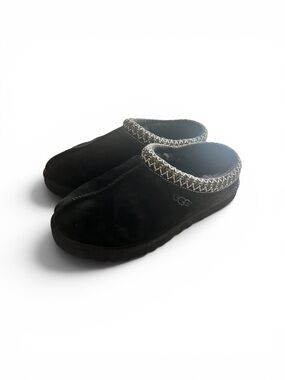 UGG Black Suede Slip-On Clog with Woven Collar
